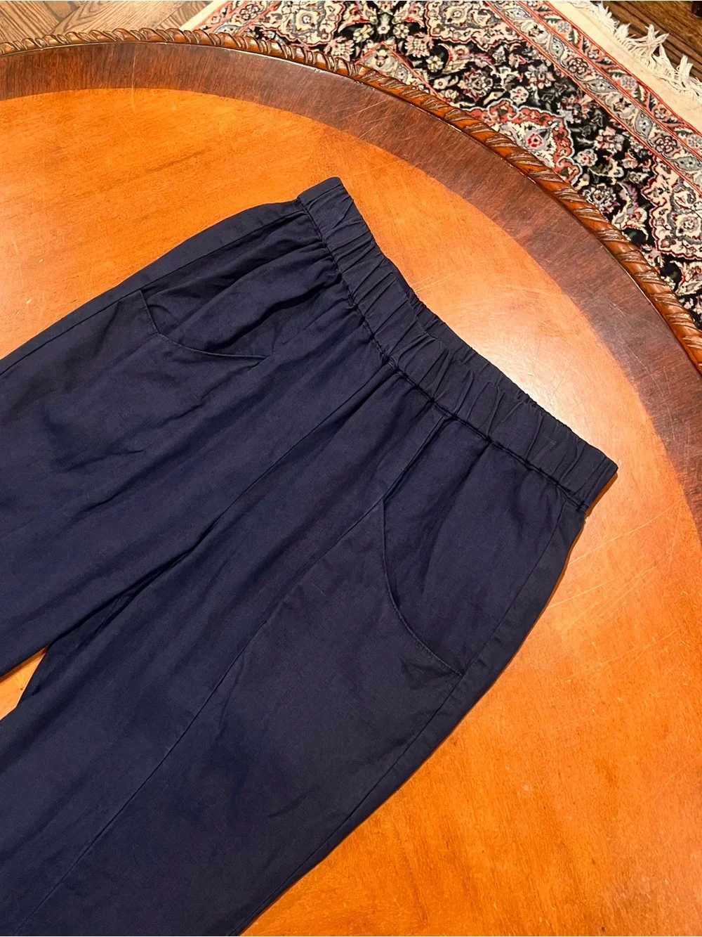 Quince Women’s 100% European Linen Flax Pull-On Pant Medium Navy Relaxed Fit